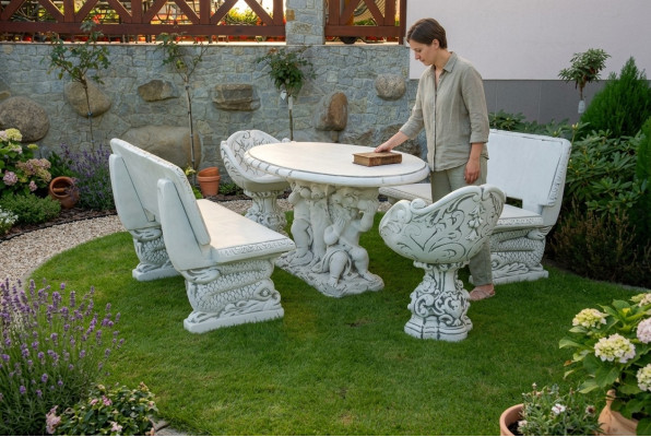 Bank Garden Design Antique Style Stone Patio Furniture Benches Outdoor