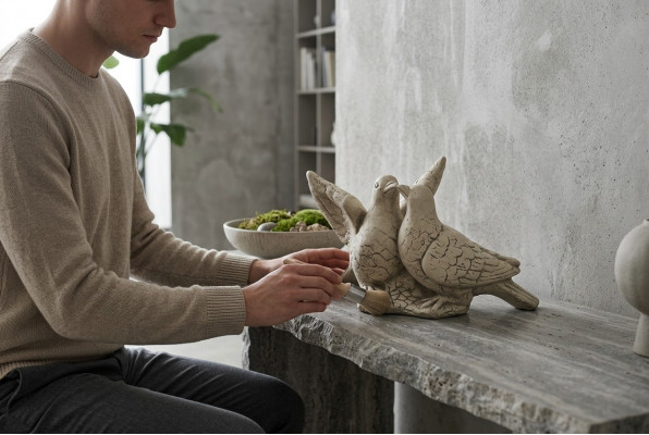 Garden decoration pigeons terrace stone figures figurine statue sculpture