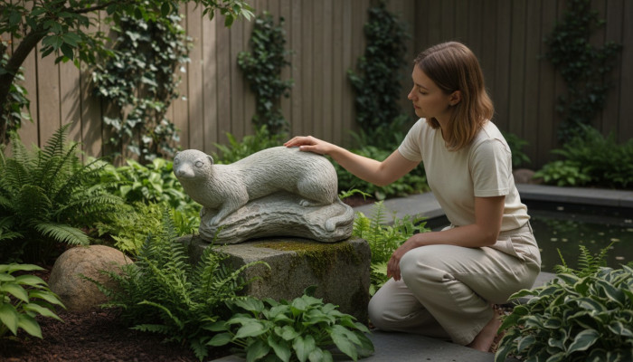 Garden Decoration Ferret Terrace Stone Figures White Figure Nature Statue
