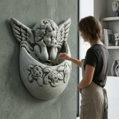 Wall relief stone slab image Aztec angel relief cast stone wall