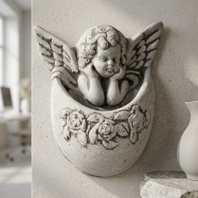 Wall relief stone slab image Aztec angel relief cast stone wall