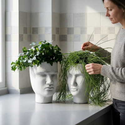 Design flower pot top plant container vessel figure decor pots face sculpture