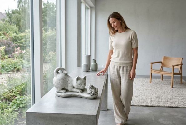 Garden decoration cat statue sculpture figurines white sculptures design