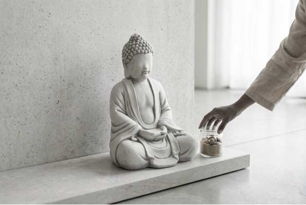 Buddha sculpture in stone look. Large sculpture for garden decoration figurine.