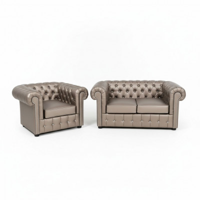 Designer Chesterfield Sofa Suite Sofa Couch 2+1 Upholstery Seat Suite Gold