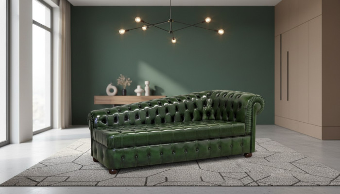 Chesterfield chaise longues sofa green couch lounger ottoman recamier leather chaise.