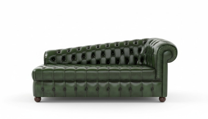 Chesterfield chaise longues sofa green couch lounger ottoman recamier leather chaise.