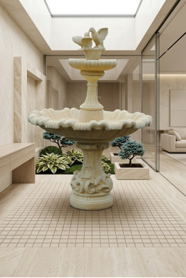 Decorative fountain, spring fountain, fountain, garden decoration, fountain, pond, pigeons, bird