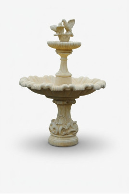 Decorative fountain, spring fountain, fountain, garden decoration, fountain, pond, pigeons, bird