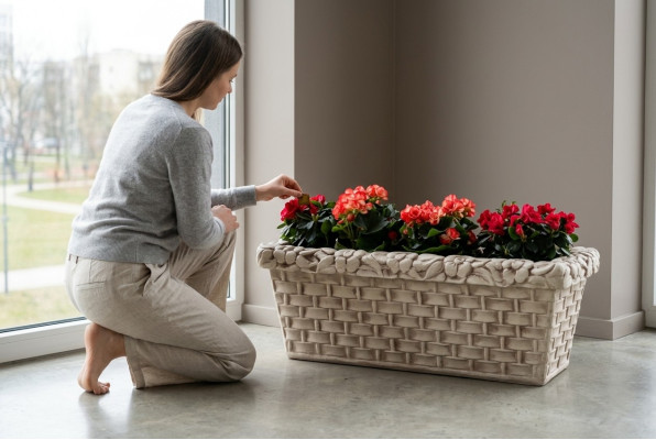 Garden flower basket, flower container, terrace decoration, statue figures, flower box