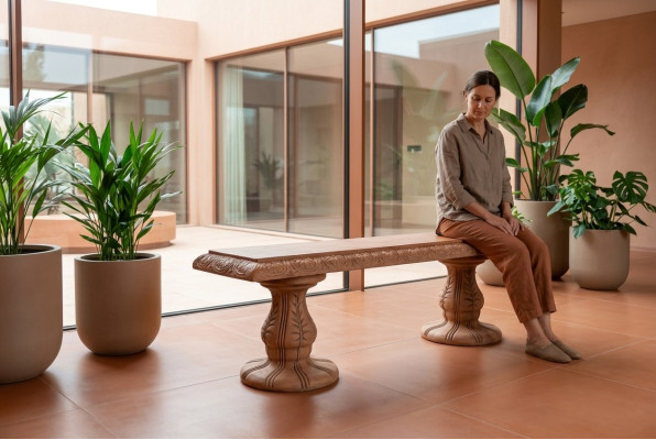 Bank bench garden quiet corner concrete seating bank Roman style furniture terrace