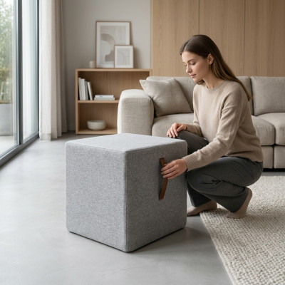 Pouf Footstool Round Stool Upholstered Stool Sitting Stool Ottoman Stool Cube New