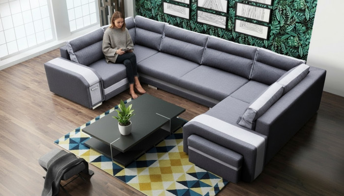 XXL living landscape corner sofa couch upholstery set corner designer U-shape new