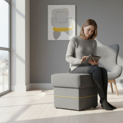 Round footstool ottoman upholstered stool textile seat