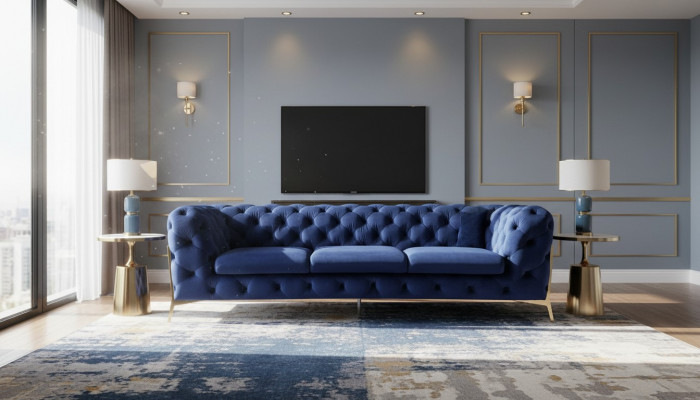 Luxury Textile Fabric Sofa Couch Upholstery Seat 3+2 Suite Chesterfield Suites