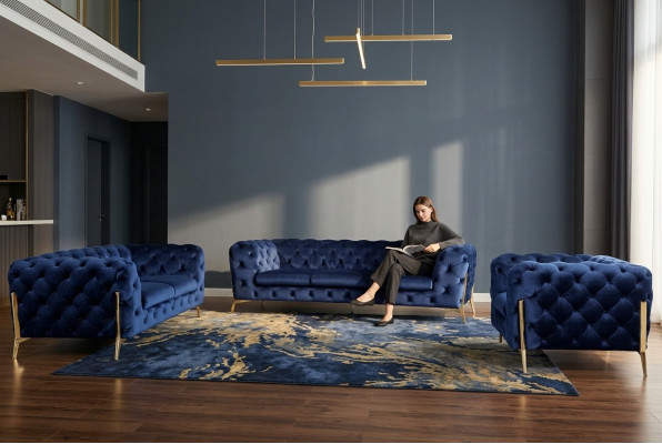 Luxury textile fabric sofa couch upholstery seat 3+1 set Chesterfield suites