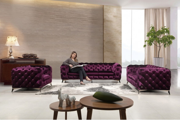 Luxury High-Quality Sofa Couch Upholstered Seat 3+2 Suite Chesterfield Sets