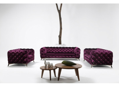 Luxury High-Quality Sofa Couch Upholstered Seat 3+2+1 Suite Chesterfield Purple New