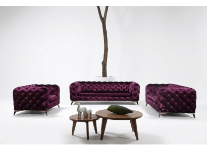 Luxury High-Quality Sofa Couch Upholstered Seat 3+2+1 Suite Chesterfield Purple New