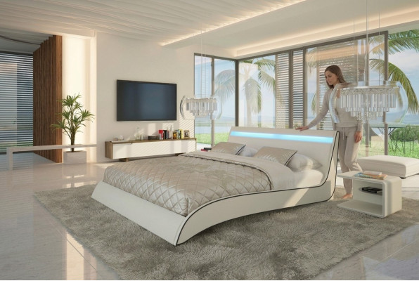 Design beds double marriage modern hotel frame sleep room leather