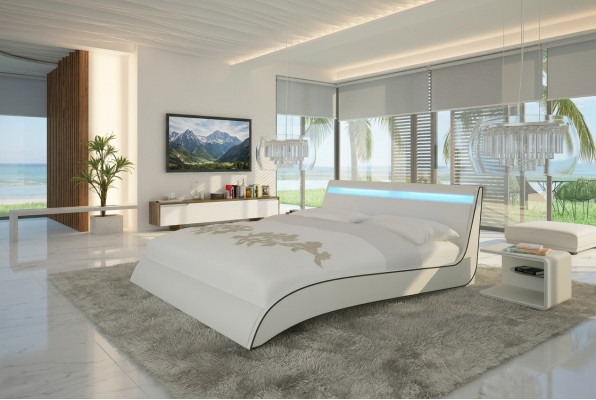 Design beds double marriage modern hotel frame sleep room leather