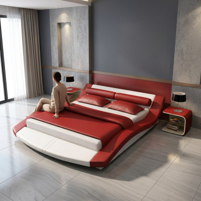 Design leather bed hotel frame luxury sleeping room double beds matrimonial modern
