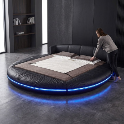 Round design beds leather round bed double luxury hotel frame sleep immediately