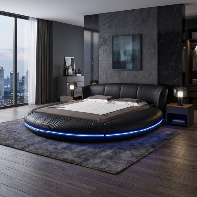 Round design beds leather round bed double luxury hotel frame sleep immediately