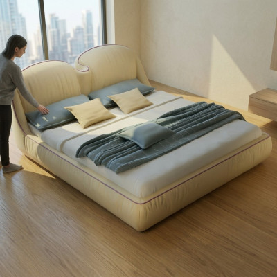 Design beds leather bed double luxury marriage modern hotel frame sleep