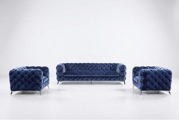 Sofa Chesterfield Couch Upholstery XXL Big Set Textile 2+1+1 Designer Couches