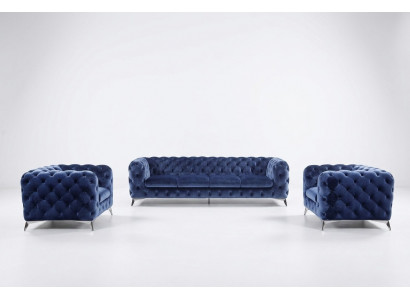 Sofa Chesterfield Couch Upholstery XXL Big Set Textile 2+1+1 Designer Couches