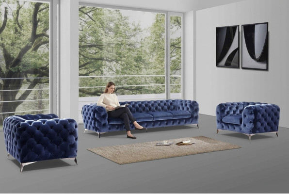 Blue Chesterfield Couch Upholstery Suite Textile 2+2 Designer Furniture