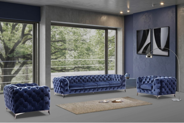 Blue Chesterfield Couch Upholstery Suite Textile 2+2 Designer Furniture