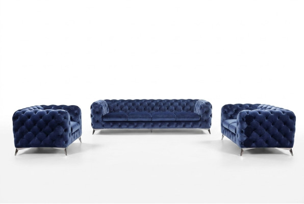 Blue Chesterfield Couch Upholstery Suite Textile 2+2 Designer Furniture