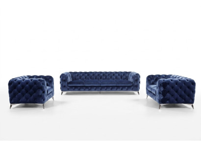 Blue Chesterfield Couch Upholstery Suite Textile 2+2 Designer Furniture