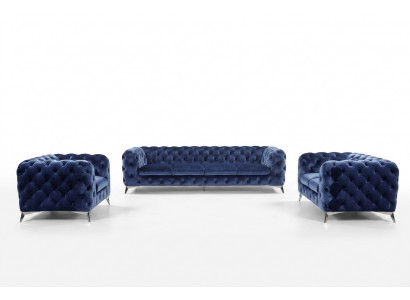 Blue Chesterfield Couch Upholstery Suite Textile 2+2 Designer Furniture