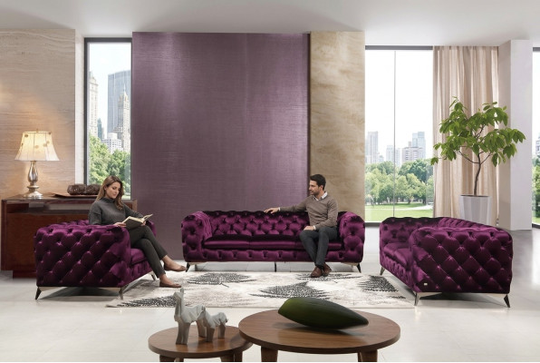 Sofa Chesterfield Upholstered Couch XXL Big Suite Textile 2+1+1 Designer