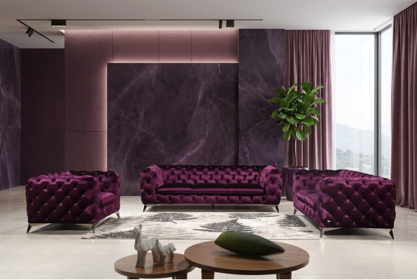 Sofa Chesterfield Upholstered Couch XXL Big Suite Textile 2+1+1 Designer