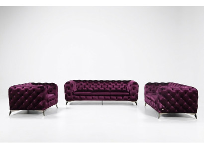 Sofa Chesterfield Upholstered Couch XXL Big Suite Textile 2+1+1 Designer