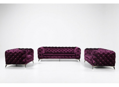 Sofa Chesterfield Upholstered Couch XXL Big Suite Textile 2+1+1 Designer