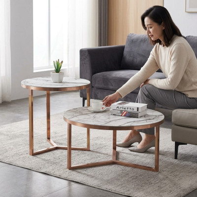 Designer metal couch glass table + side tables sofa new 2-piece set