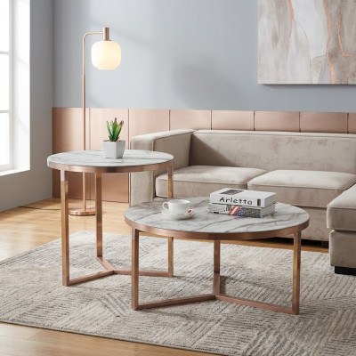 Designer metal couch glass table + side tables sofa new 2-piece set