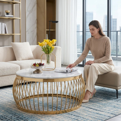 Round Designer Stone Couch Stainless Steel Sofa Table Living Design Round