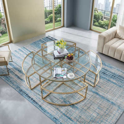 Round designer glass sofa, stainless steel sofa table, round design for home