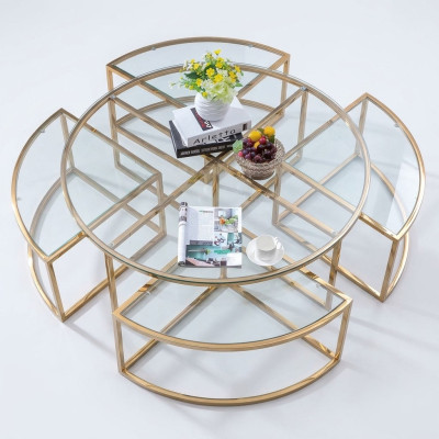 Round designer glass sofa, stainless steel sofa table, round design for home