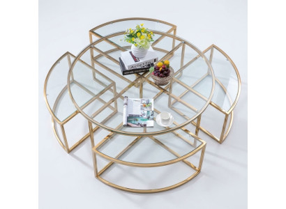 Round designer glass sofa, stainless steel sofa table, round design for home