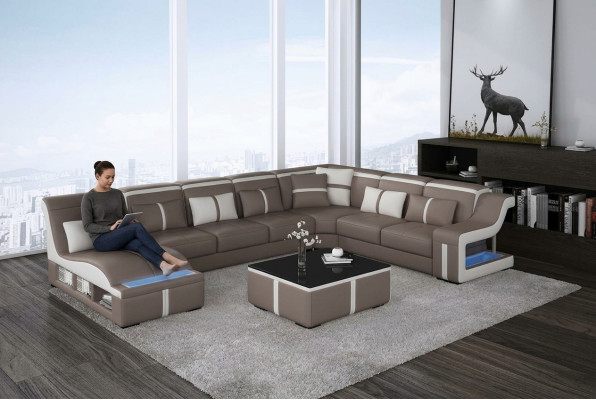 Corner sofa couch upholstery, corner seating U-shape leather suite living landscape.