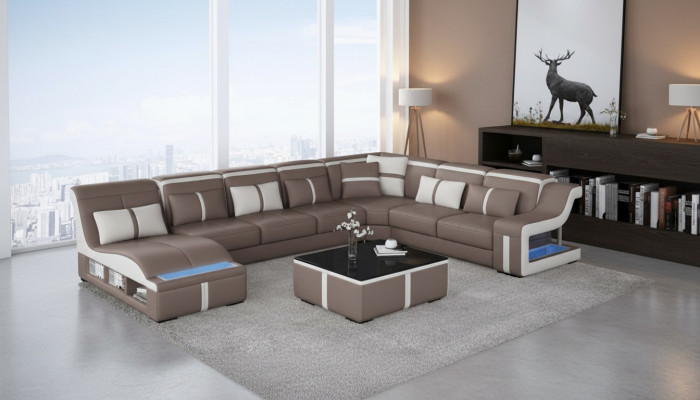 Corner sofa couch upholstery, corner seating U-shape leather suite living landscape.