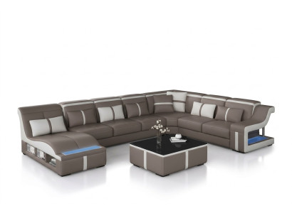 Corner sofa couch upholstery, corner seating U-shape leather suite living landscape.