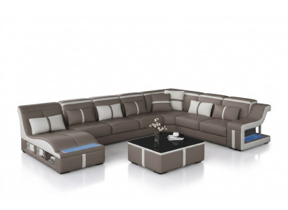 Corner sofa couch upholstery, corner seating U-shape leather suite living landscape.